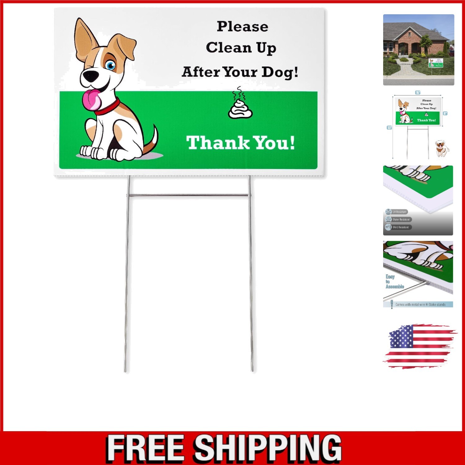 Charming ‘Clean Up After Your Dog’ Sign with Stainless Steel H-Stake – Green