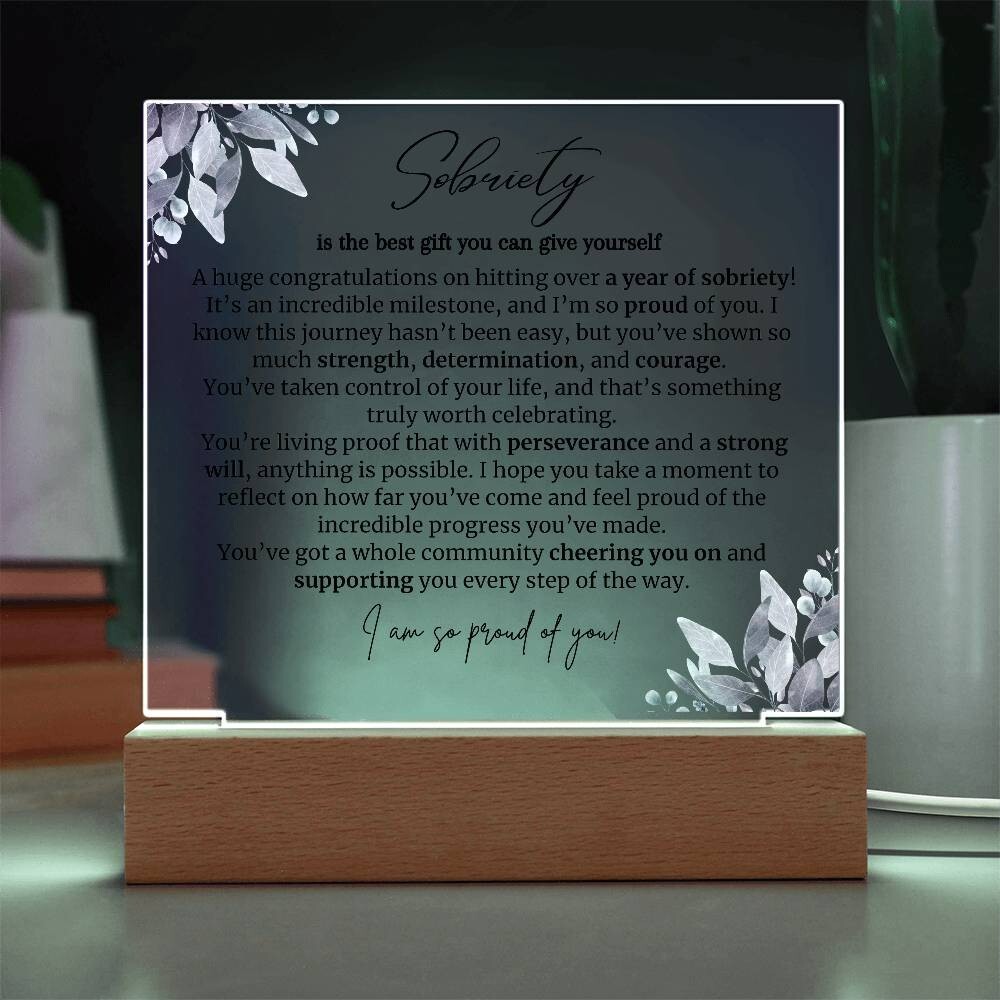 one year sobriety LED acrylic Plaque Gift for staying sober congratulations gift
