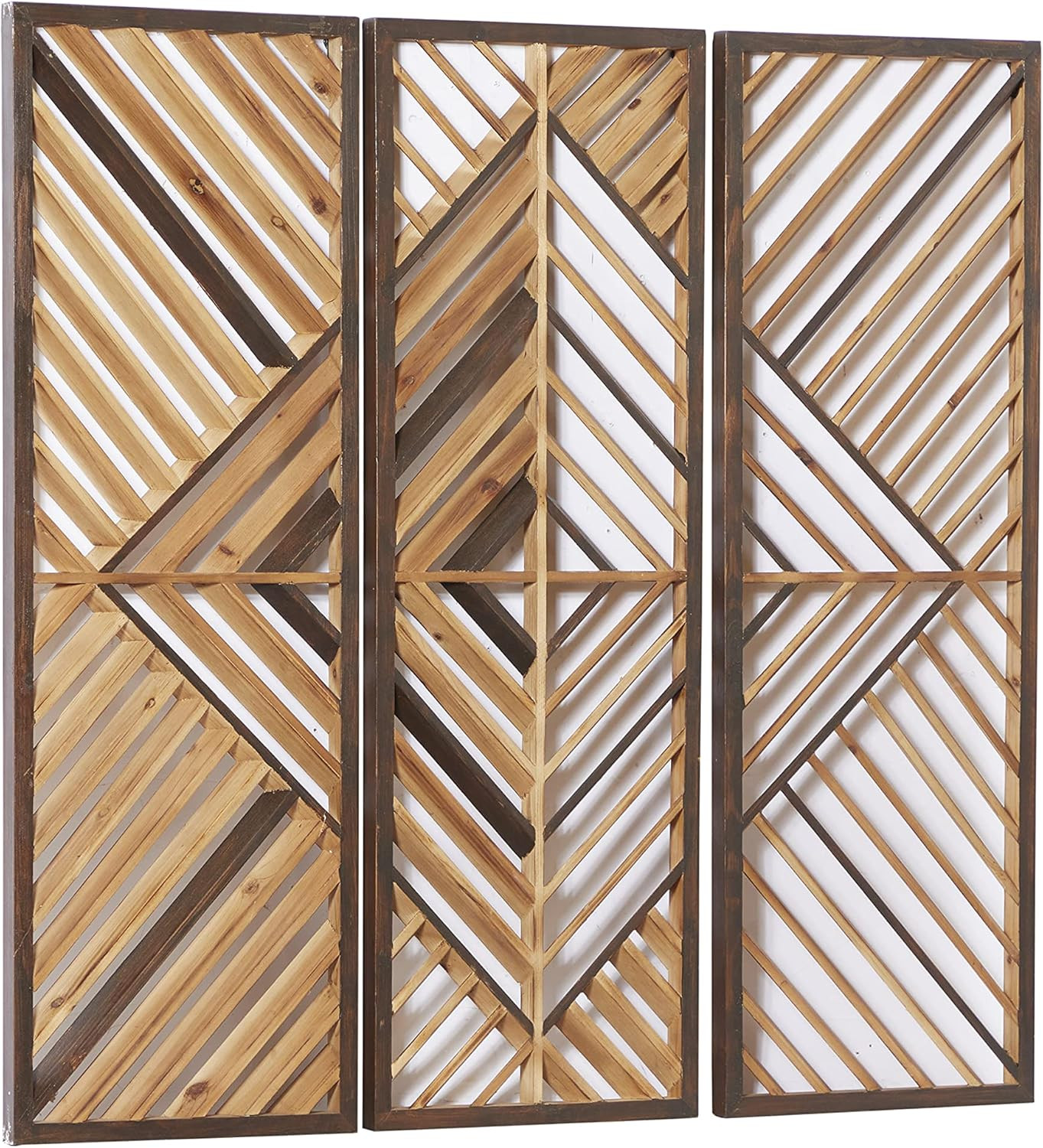 Set of 3 Brown Wood Geometric Wall Art Sculptures, 12″W x 35″H