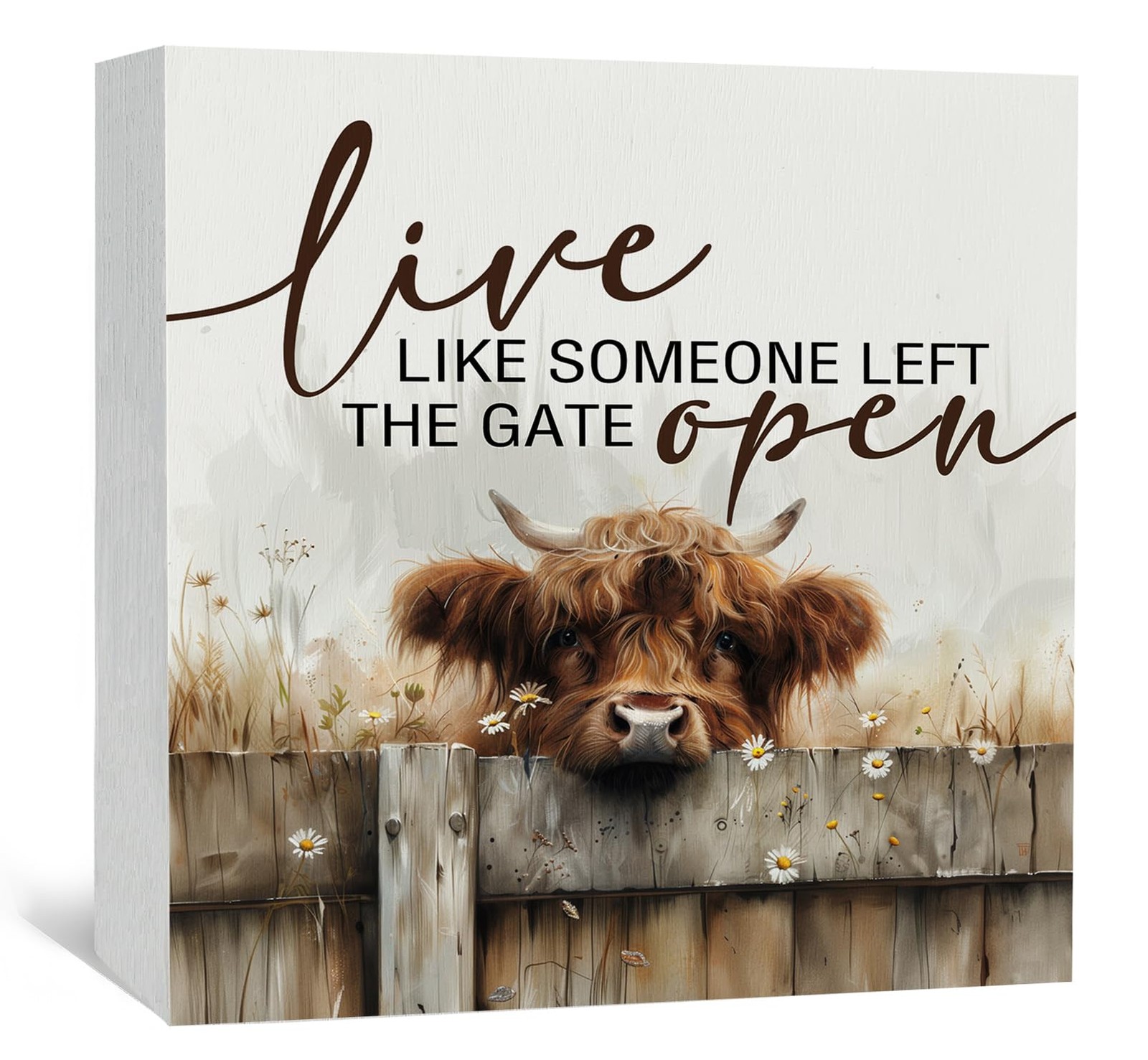 Farmhouse Cow Sign, Live Like Someone Left Gate Open, Kitchen Decor, White