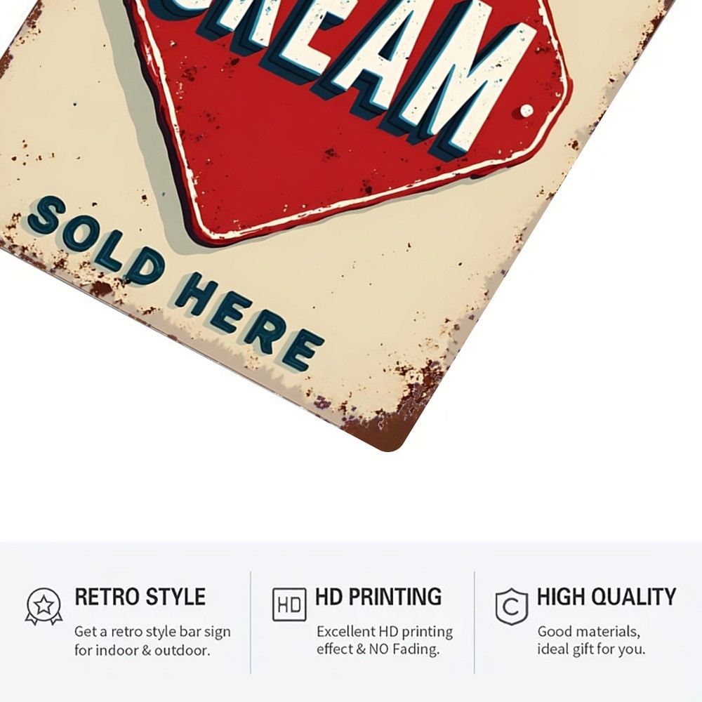 Vintage Red Blue Ice Cream Sign Metal Plaque 20.32×30.48 cm