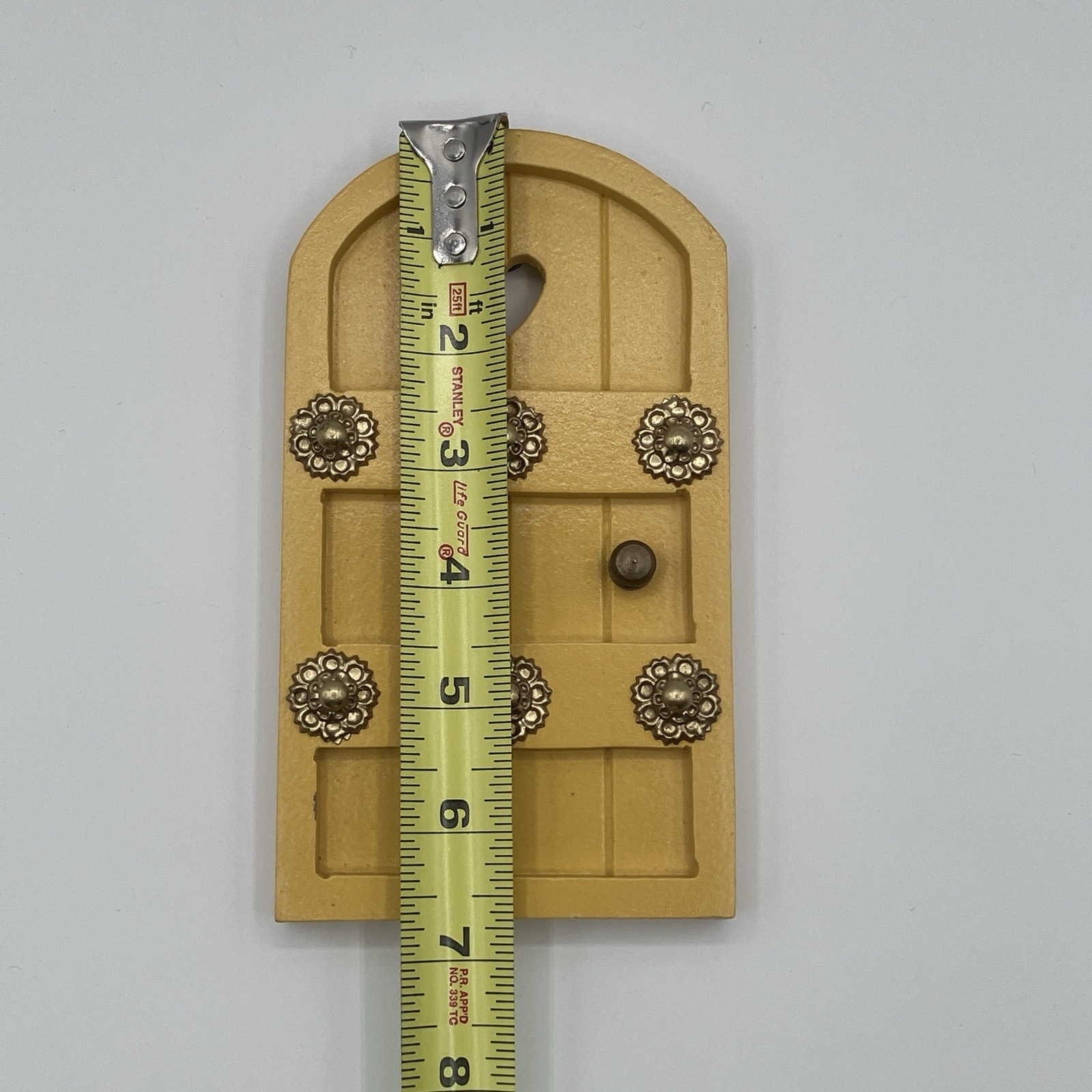 Fairy Garden Yellow Arched Heart Door Cottage Style Gold Tone Accents 6.75 in