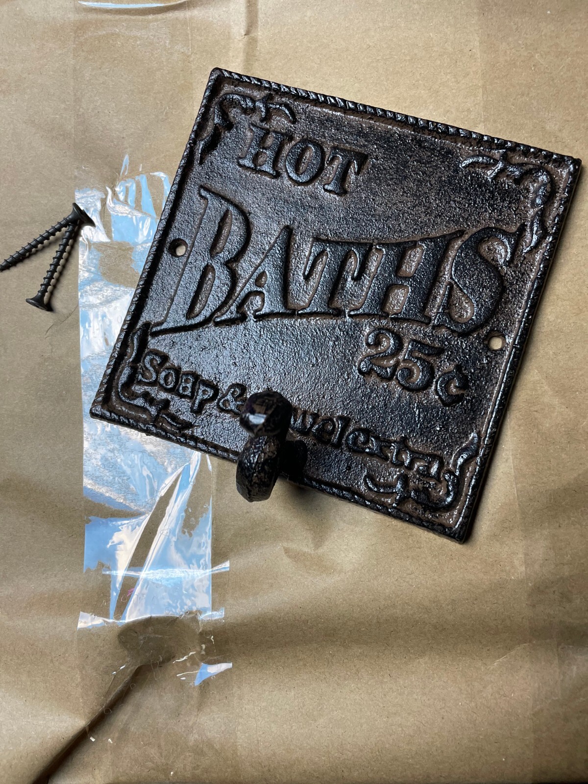 Rustic Cast Iron Bathroom Wall Hook Towel Coat Hanger Bathroom Sign Wall Decor