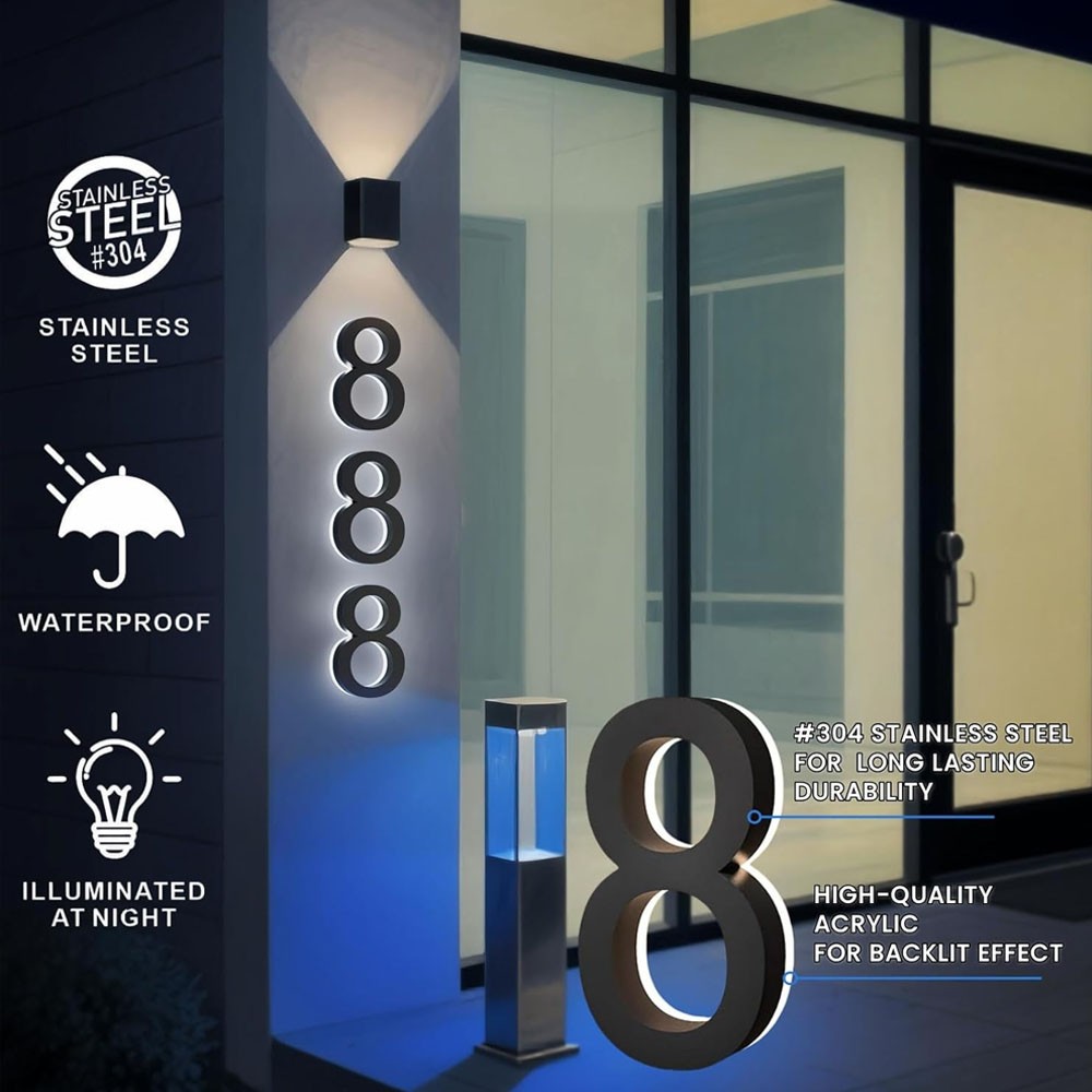 LED House Number Light Metal Illuminated House Sign Address Sign Home Door Sign