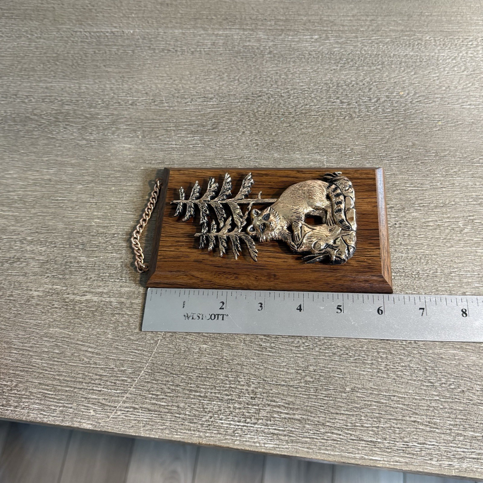 Vintage A&F 3D Copper Tone Raccoon Wood Relief Wall Plaque Canada