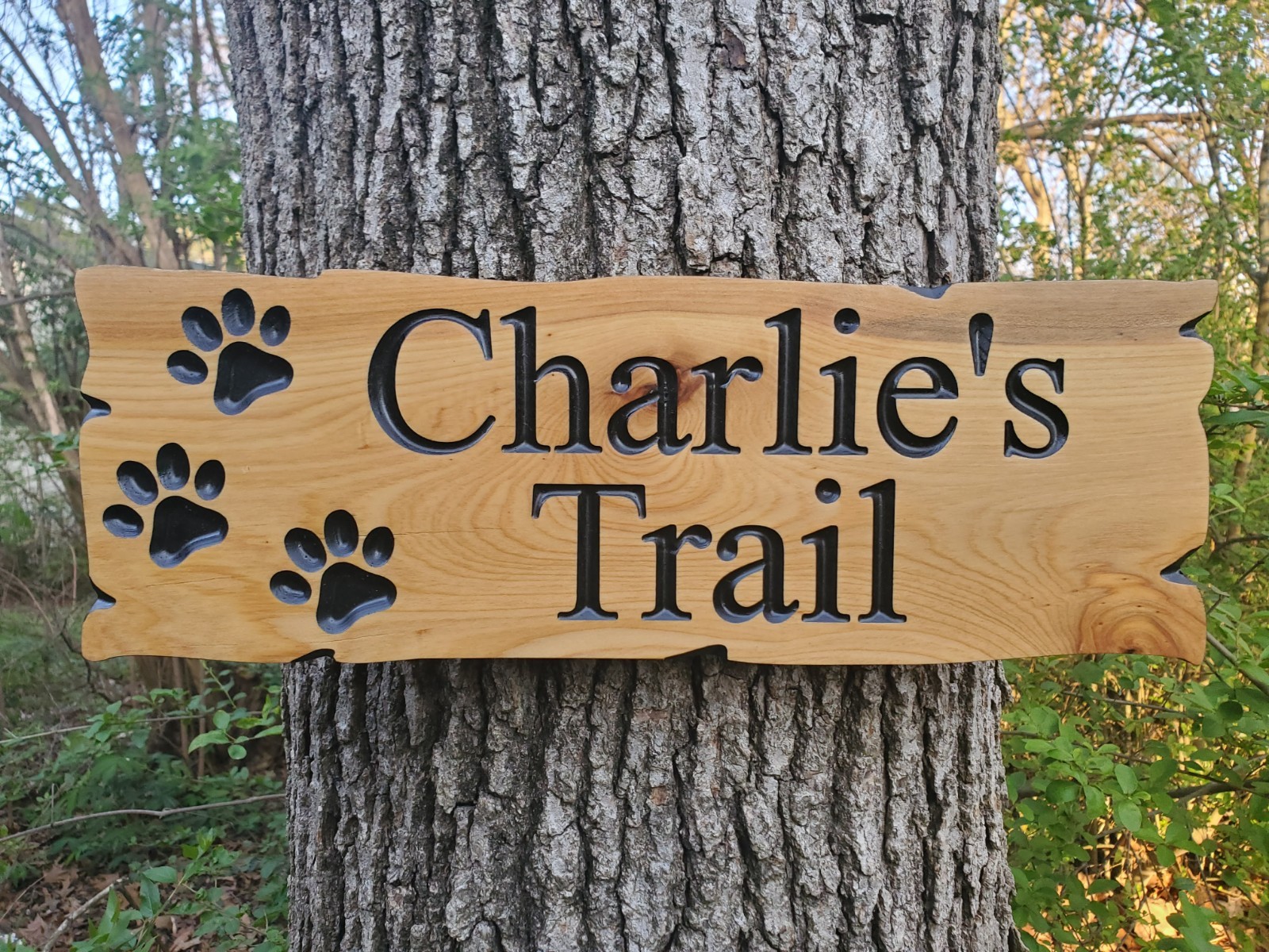 Custom Dog Sign Personalized Rustic Pet Plaque Puppie Paws Garden Trail Outdoor