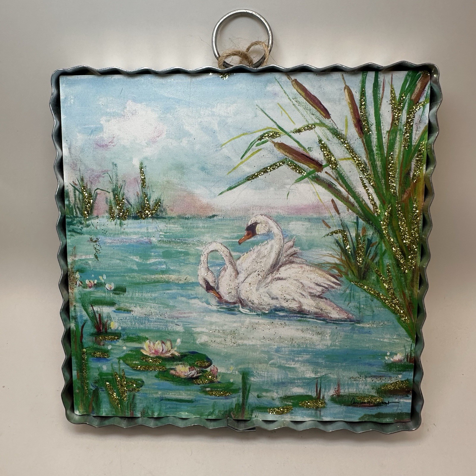 The Round Top Collection Mini Gallery Wall Art Swan Lake Scene Farmhouse 6x6x1