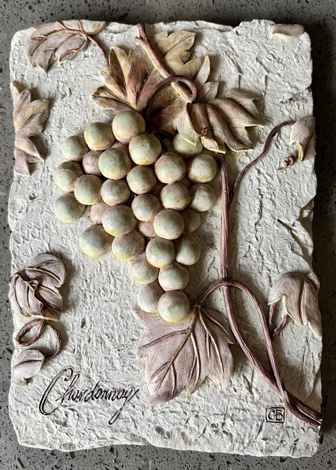 Set of 2 3D Ceramic Wall Grapes & Leaves Tiles 4 in width 6 in length each
