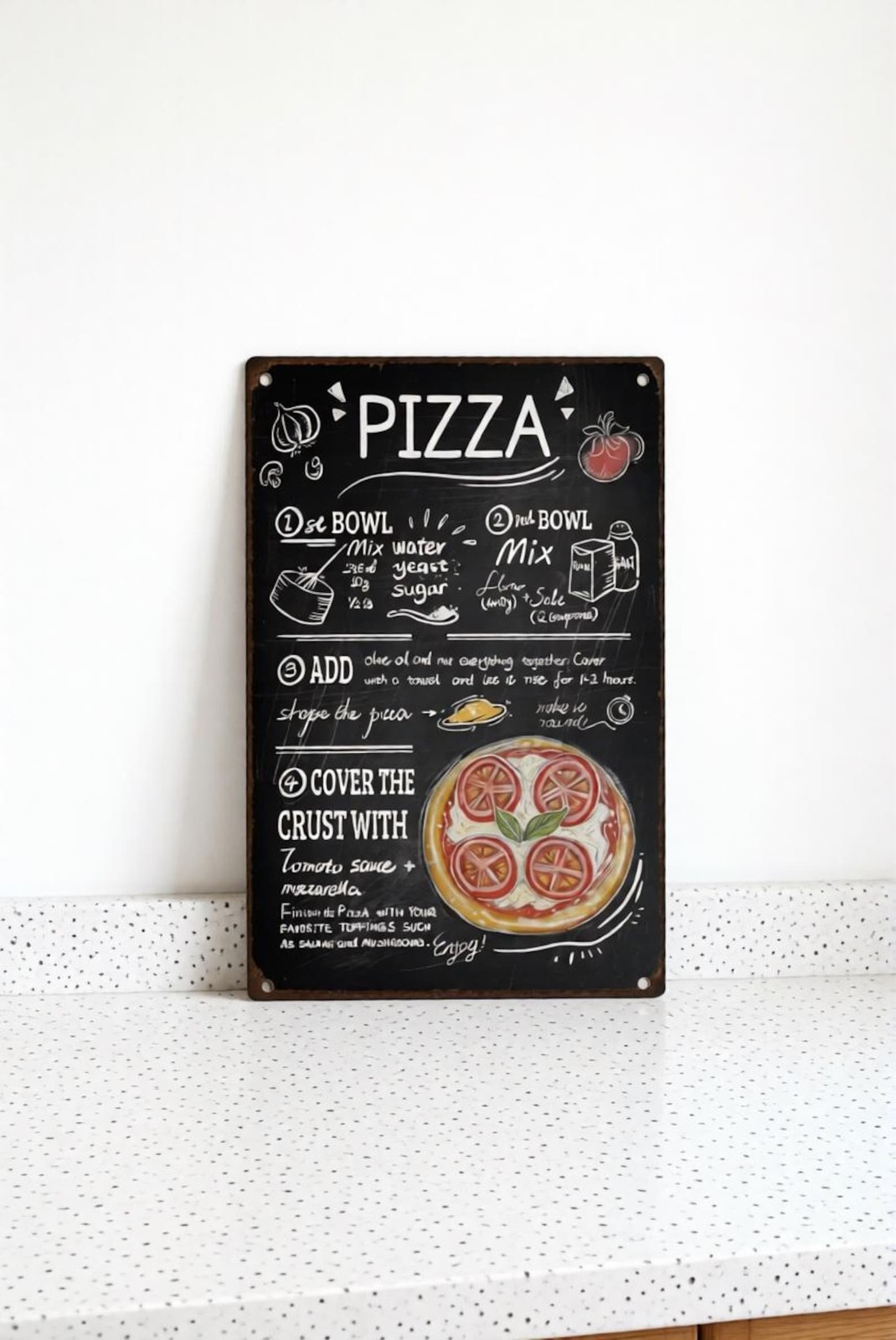 Pizza Making Guide Metal Tin Sign 8×12 Vintage Kitchen Restaurant Wall Decor