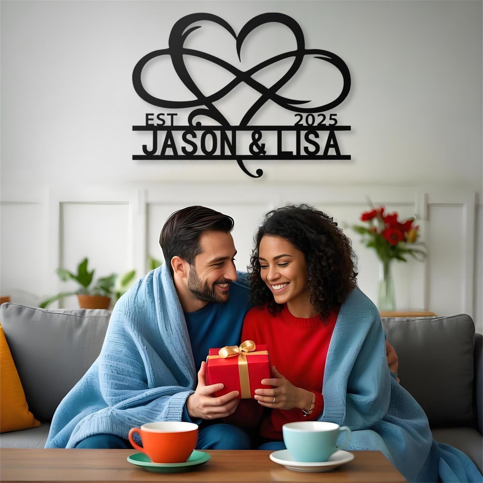 Personalized Infinity Heart Name Sign, Custom Couple Metal Wall Decor Gift