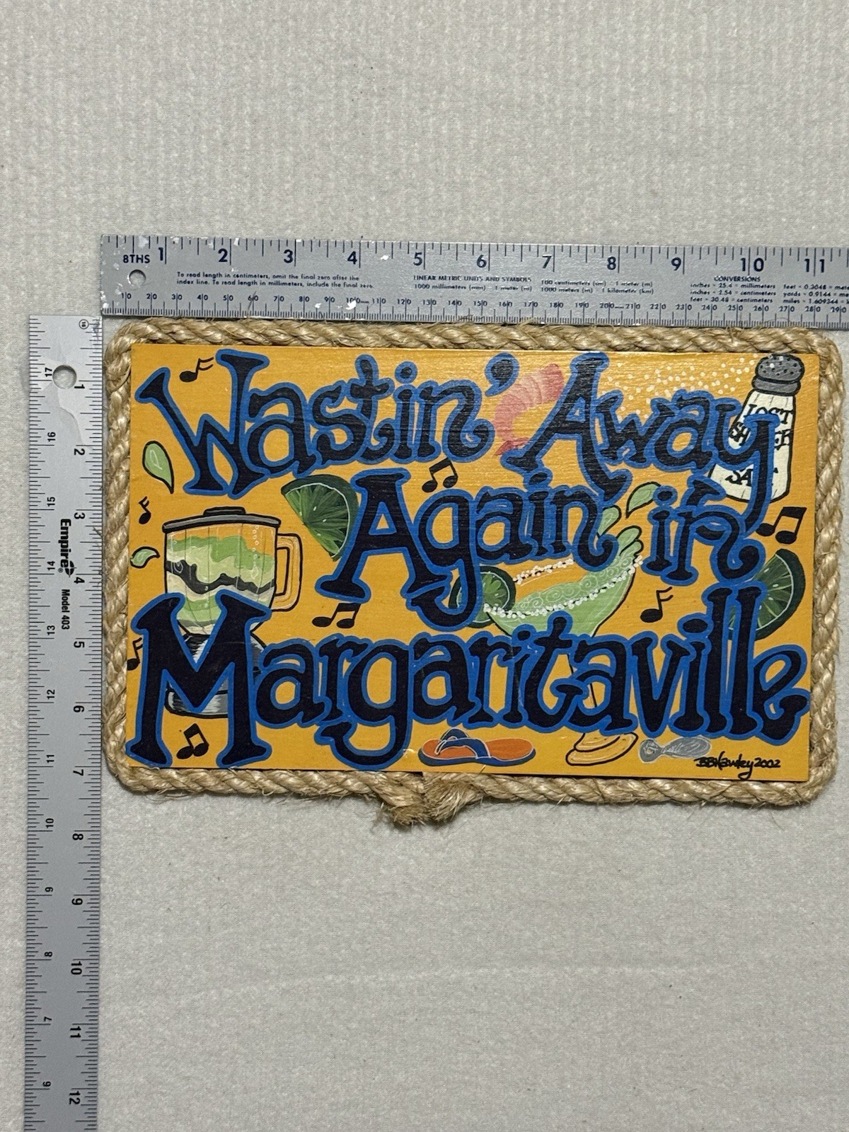Margaritaville Wastin’ Away Again Rope Trim Wood Hanging Wall Sign Vintage