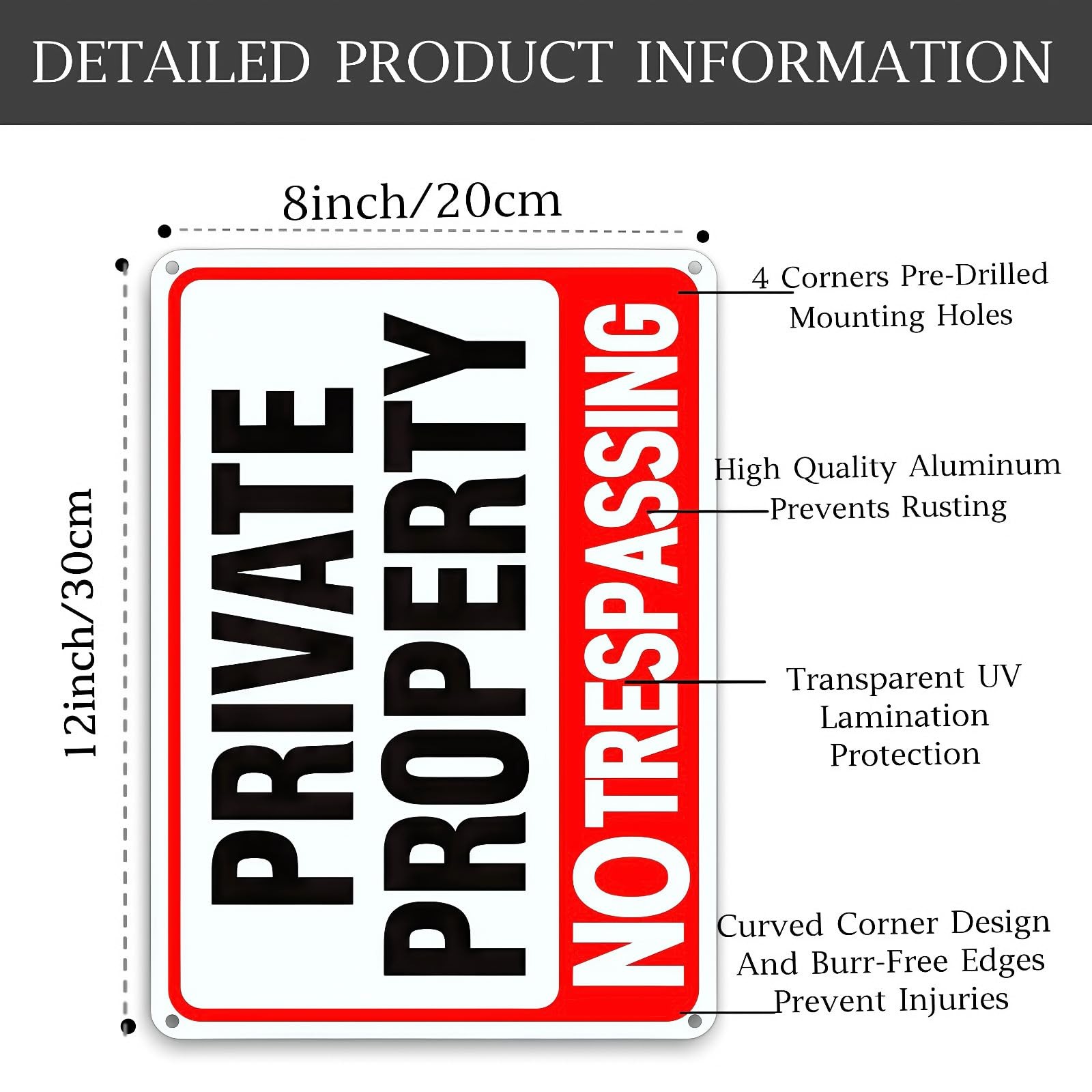 4 Pack Large No Trespassing Signs Private Property, 12×8 Inch Rust Free Alumi…