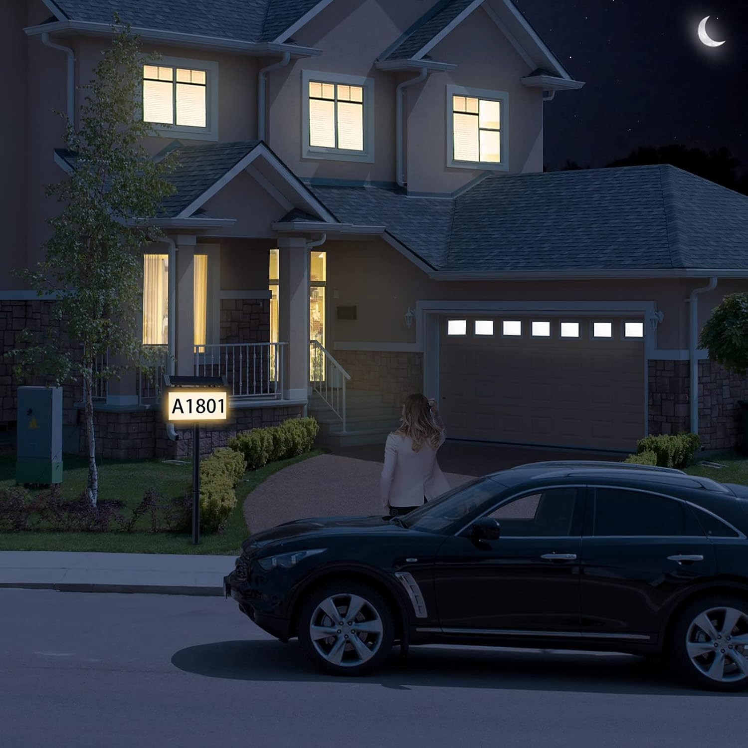 Solar House Number Sign, LED Illuminated Outdoor Address Plaque with Smart Cont