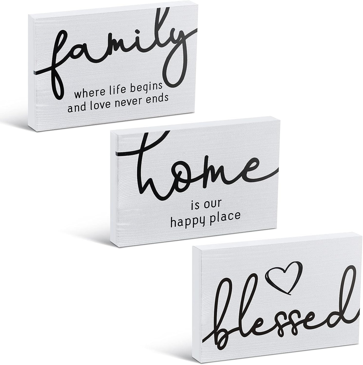 3 Pcs Family Home Blessed Rustic Wood Sign Mini Wood Decorative Farmhouse Woodwo