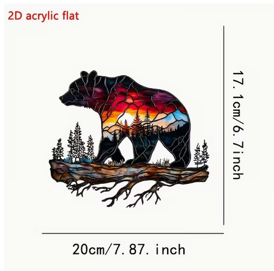 SUNCATCHER- Bear in Forest Sunset Design – 8″x7″ Acrylic Window Hanging