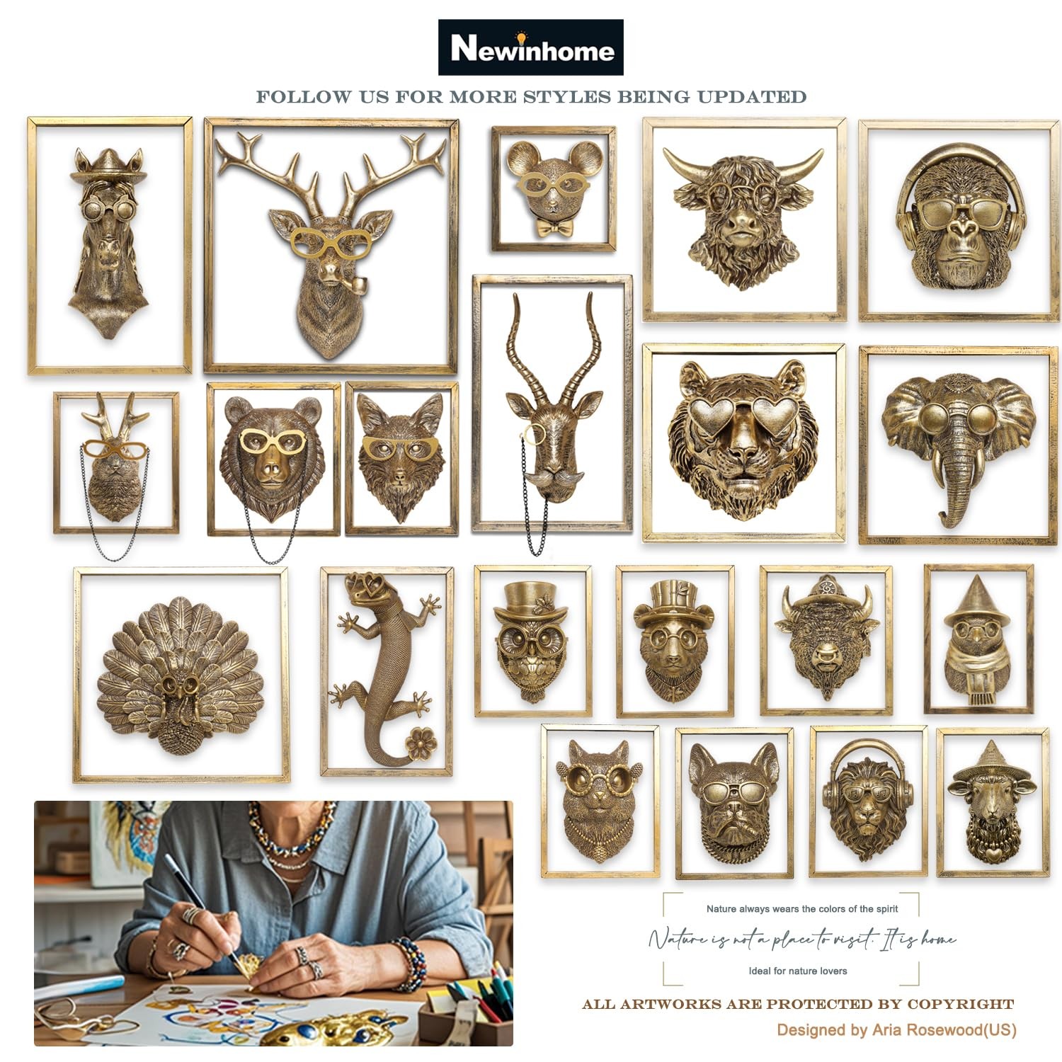 Animal Heads Wall Decor (Includes Metal Frame) Resin Animals Sculptures Head …