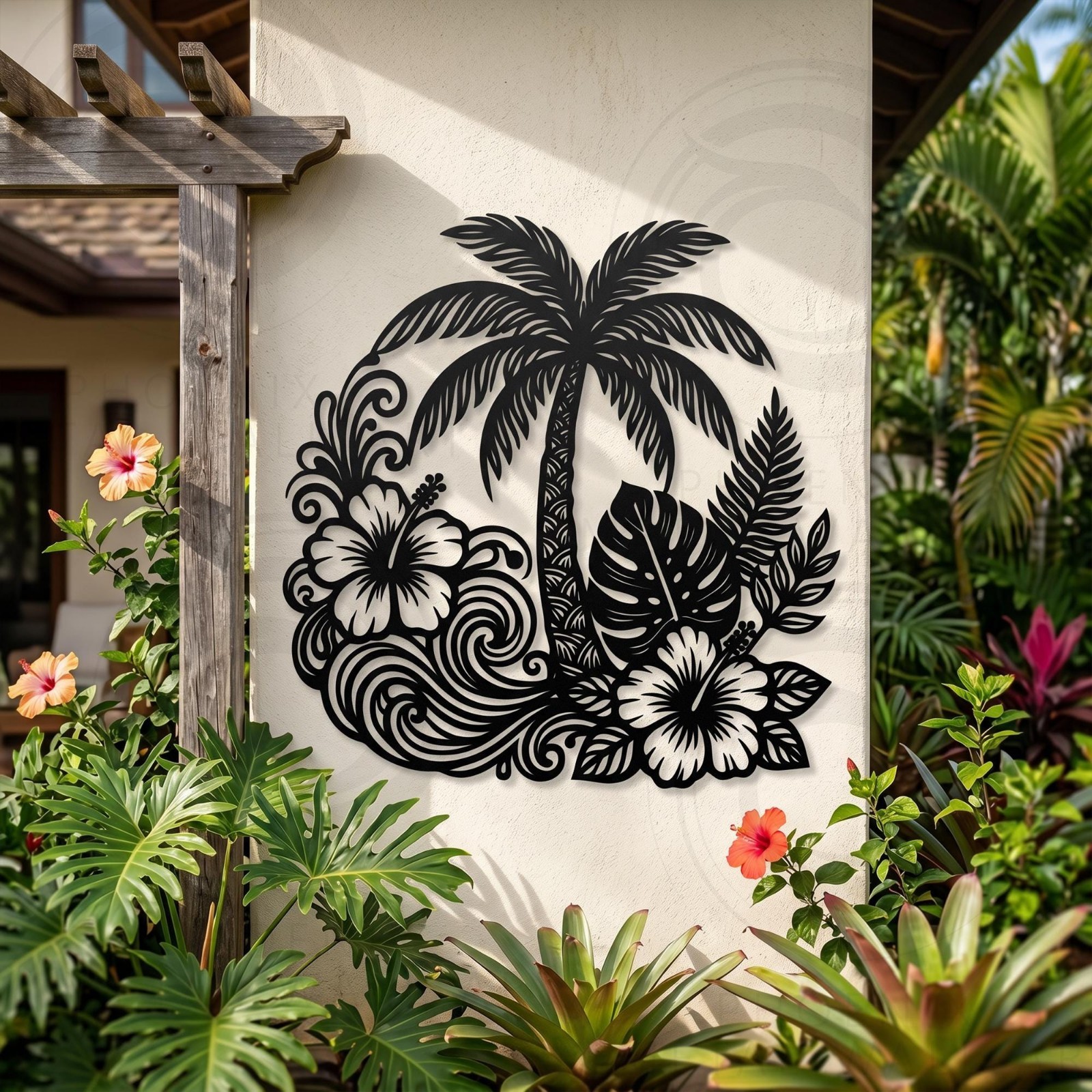 Tropical Palm Tree Metal Wall Art, Hawaiian Beach Decor, Coastal Metal Sign