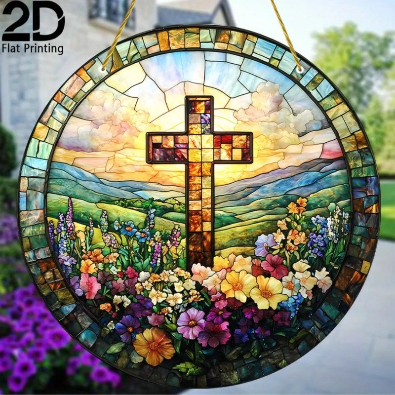 Holy Cross, Garden 8*8in Acrylic Stained Glass Window Decor Gifts