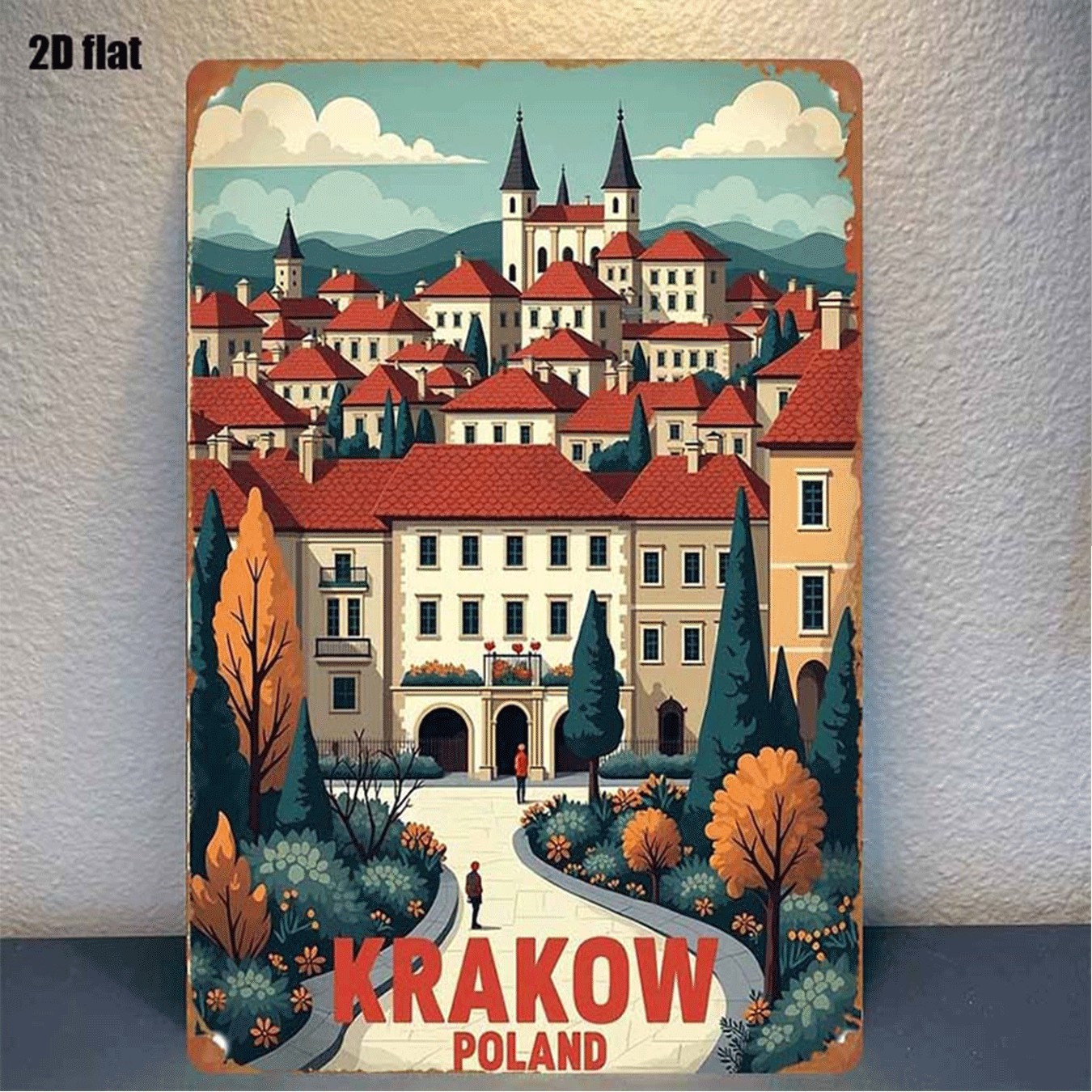 Vintage Metal Sign Krakow Poland Retro Landscape Framed Aluminum Sign 8×12