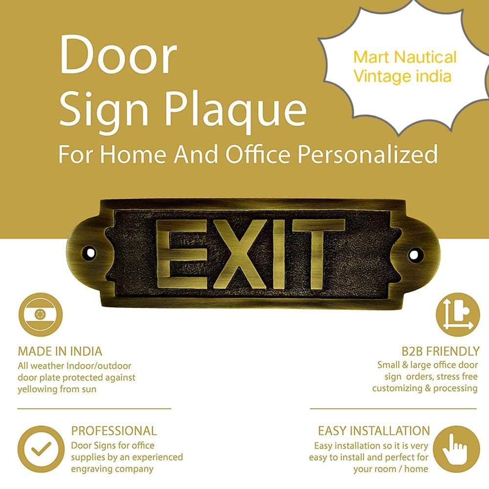 Antiqued Brass Finish Plaque Large Exit Door Sign size 7 inx2 in