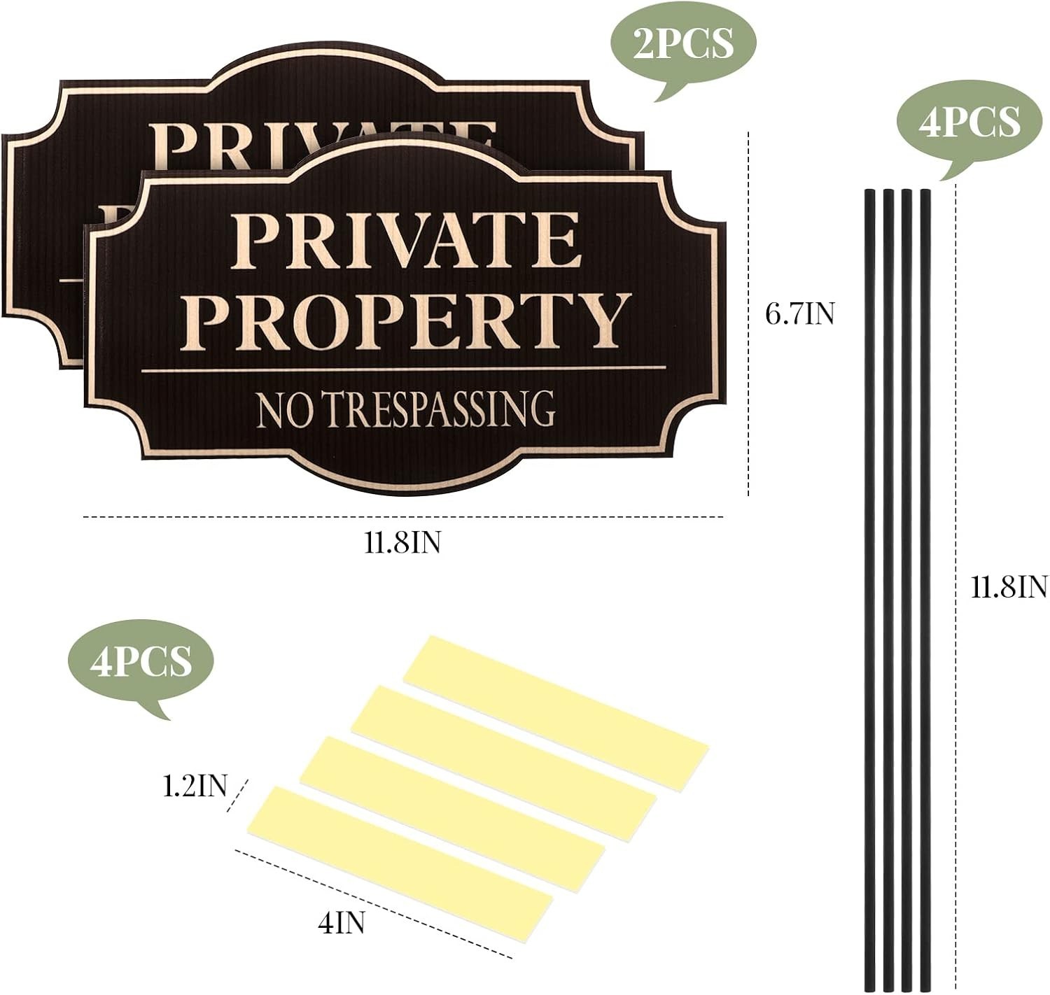 2-Pack No Trespassing Signs, 11.8 X 6.7 Inches, Private Property Decorative Sign