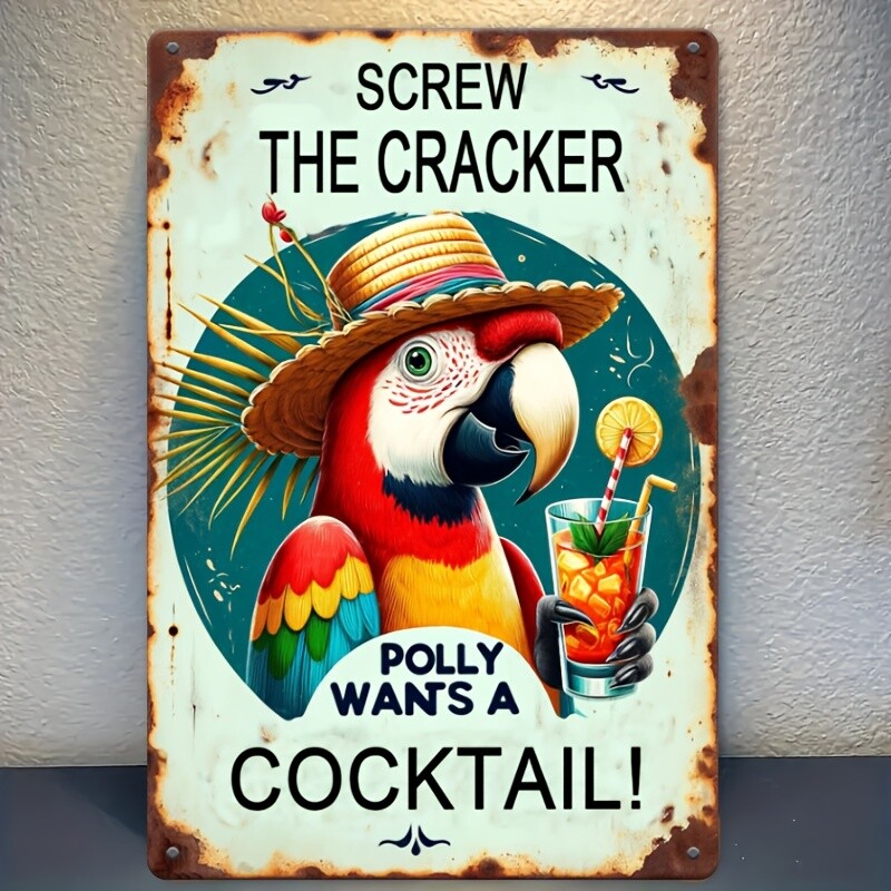 2D Flat – 1pc Vintage Parrot Cocktail Metal Tin Sign For Outdoor Decro, Retro Hu
