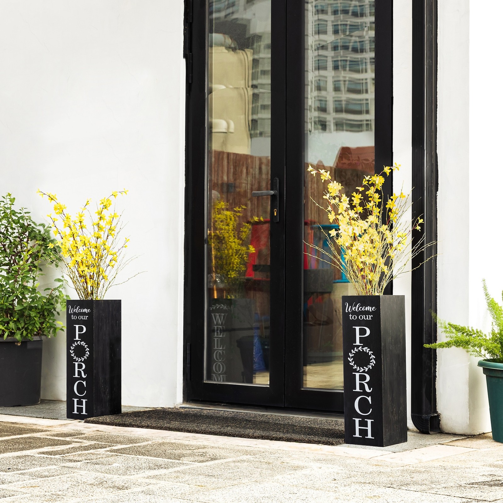 Glitzhome 24″H Double Sided Solid Wood Black White Boxed “WELCOME PORCH” Porch