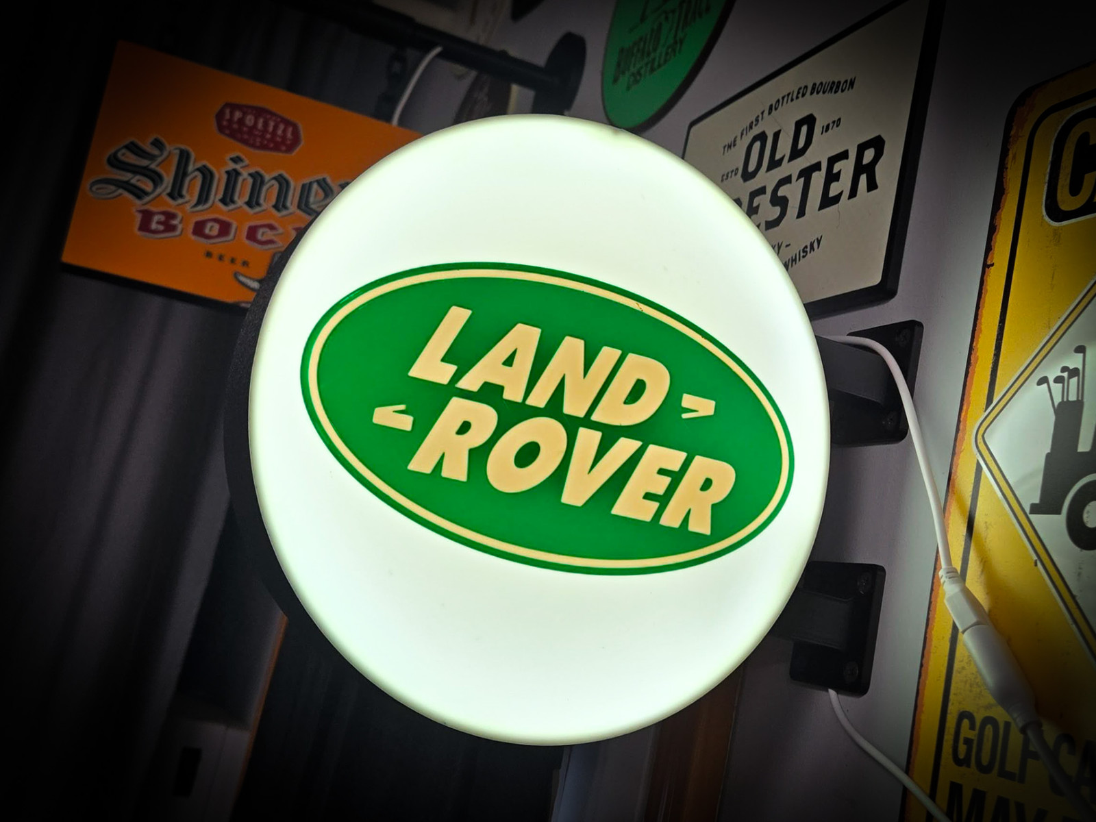 Land Rover LED Lightbox Sign 3D Printed Round Wall Mount Man Cave Garage Decor