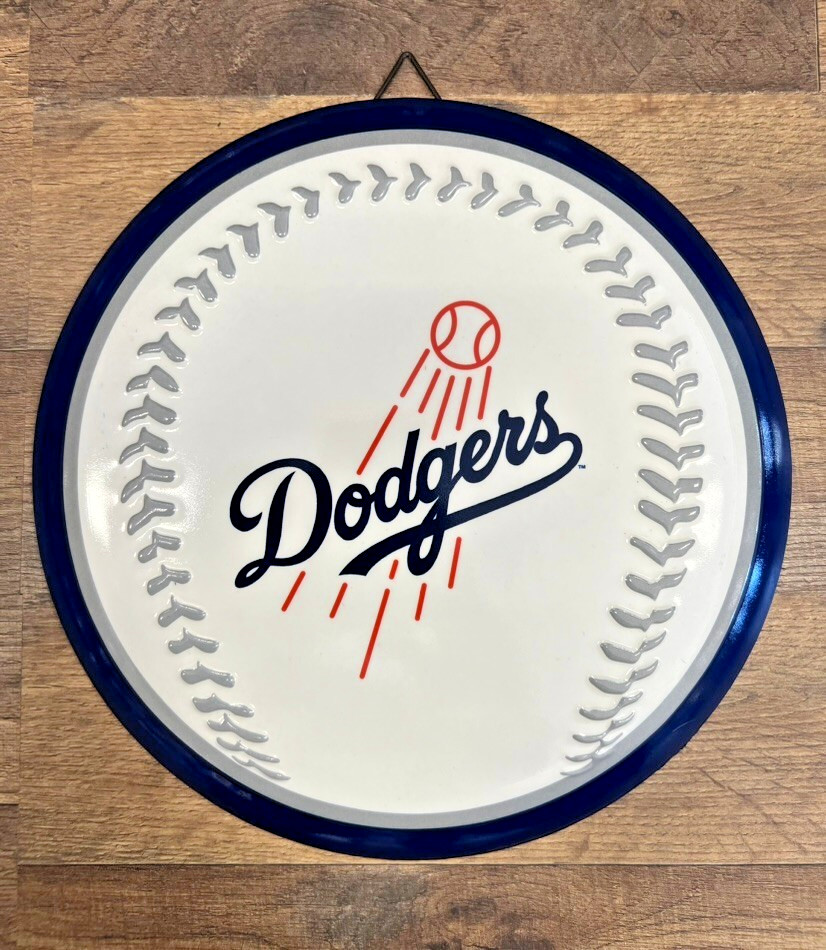 Dodgers Baseball Embossed Metal Button Sign 12″ Diameter