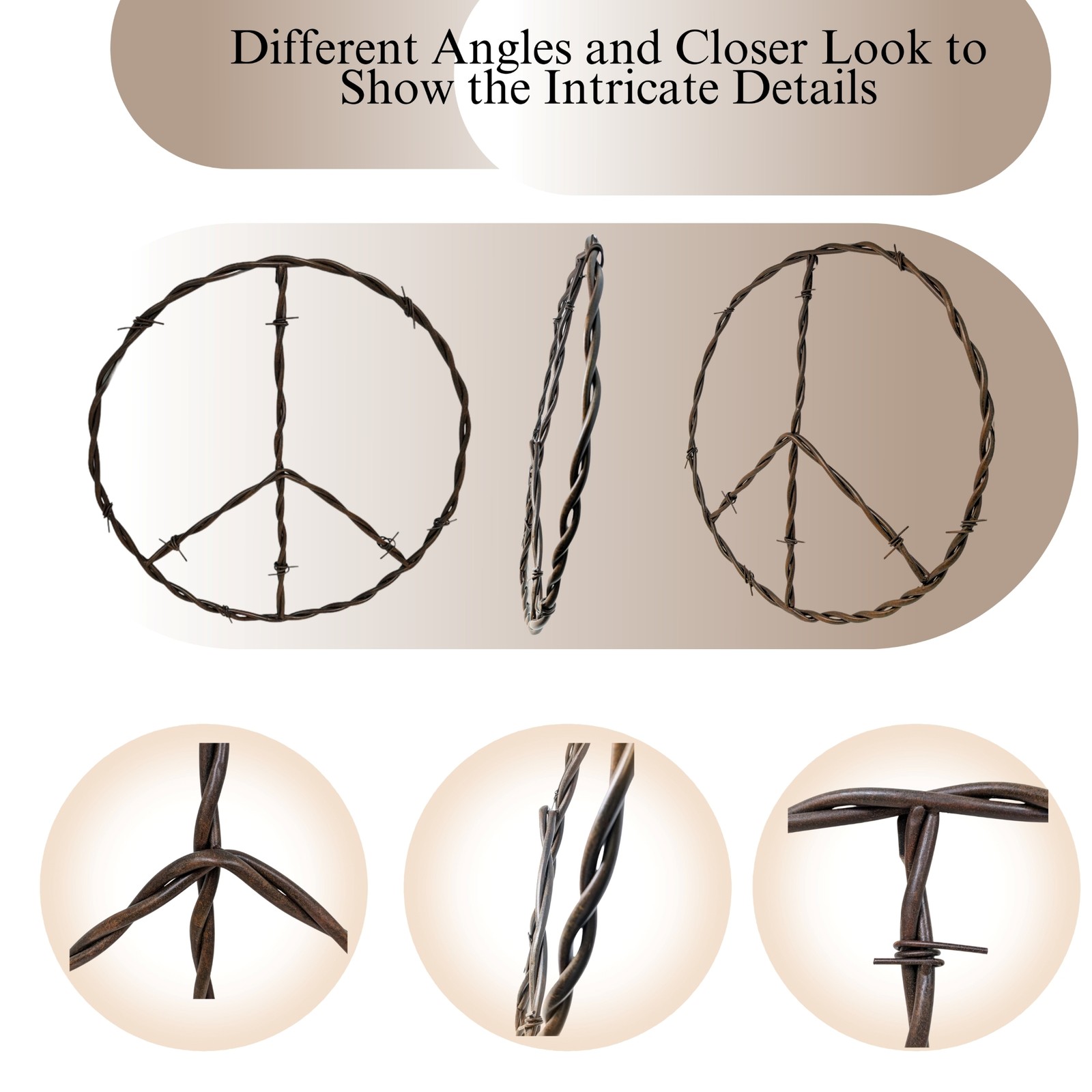 Rustic Copper Iron Peace Sign – Large Hippie Wall Art for Vintage Home Décor