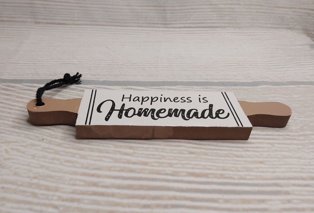 ~New! “Happiness is Homemade” Rolling Pin Plaque Farmhouse Hanging Wood Sign Tag