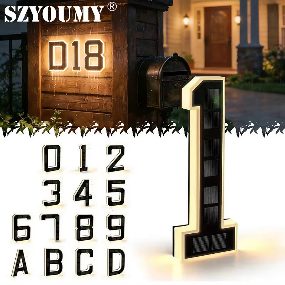 Solar Lighted House Numbers Auto ON/OFF For Outside Beach House Commercial Store