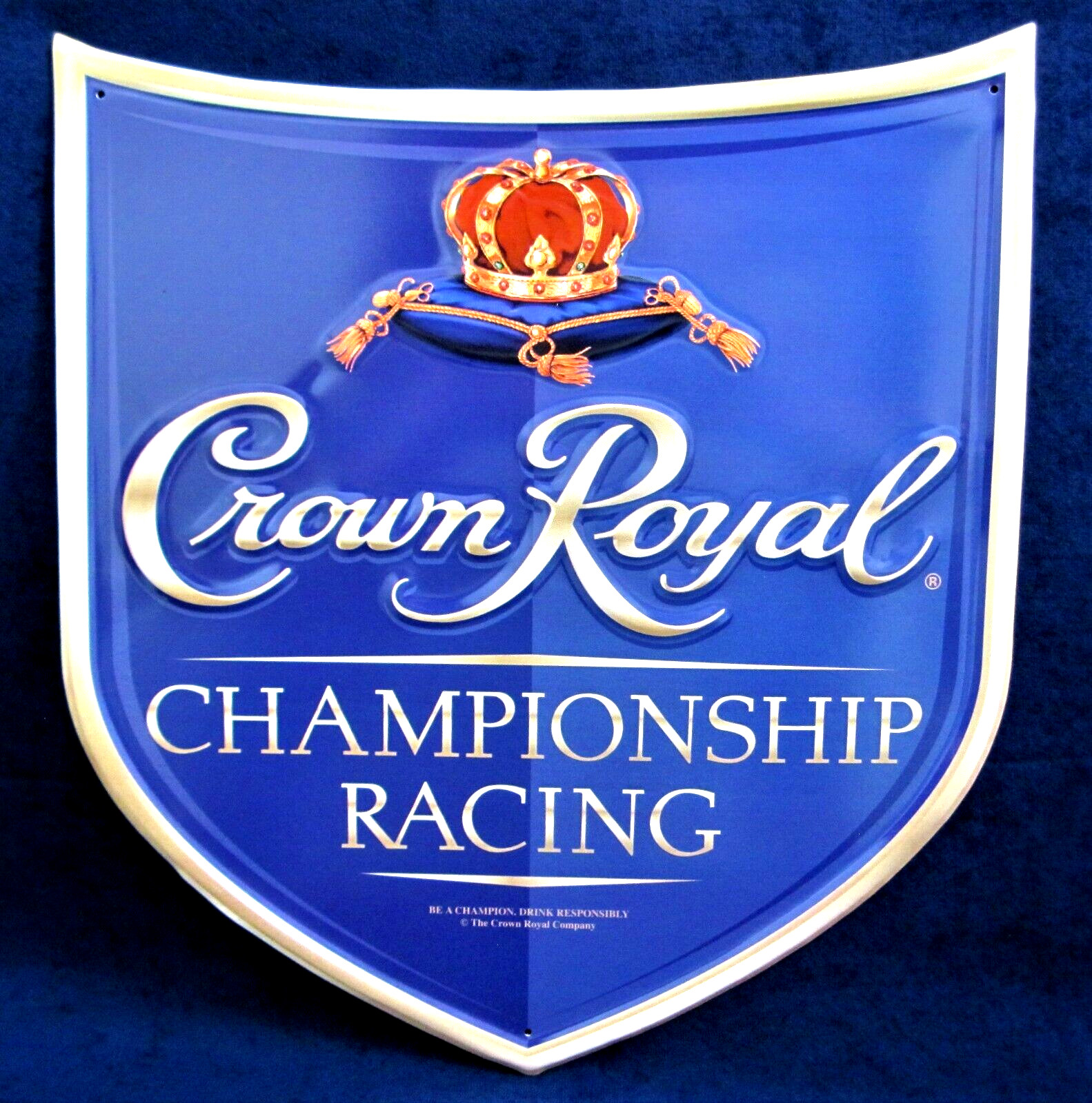 CROWN ROYAL Embossed Metal Shield ~ Garage Man Cave Bar Pub Decor ~ MADE in USA