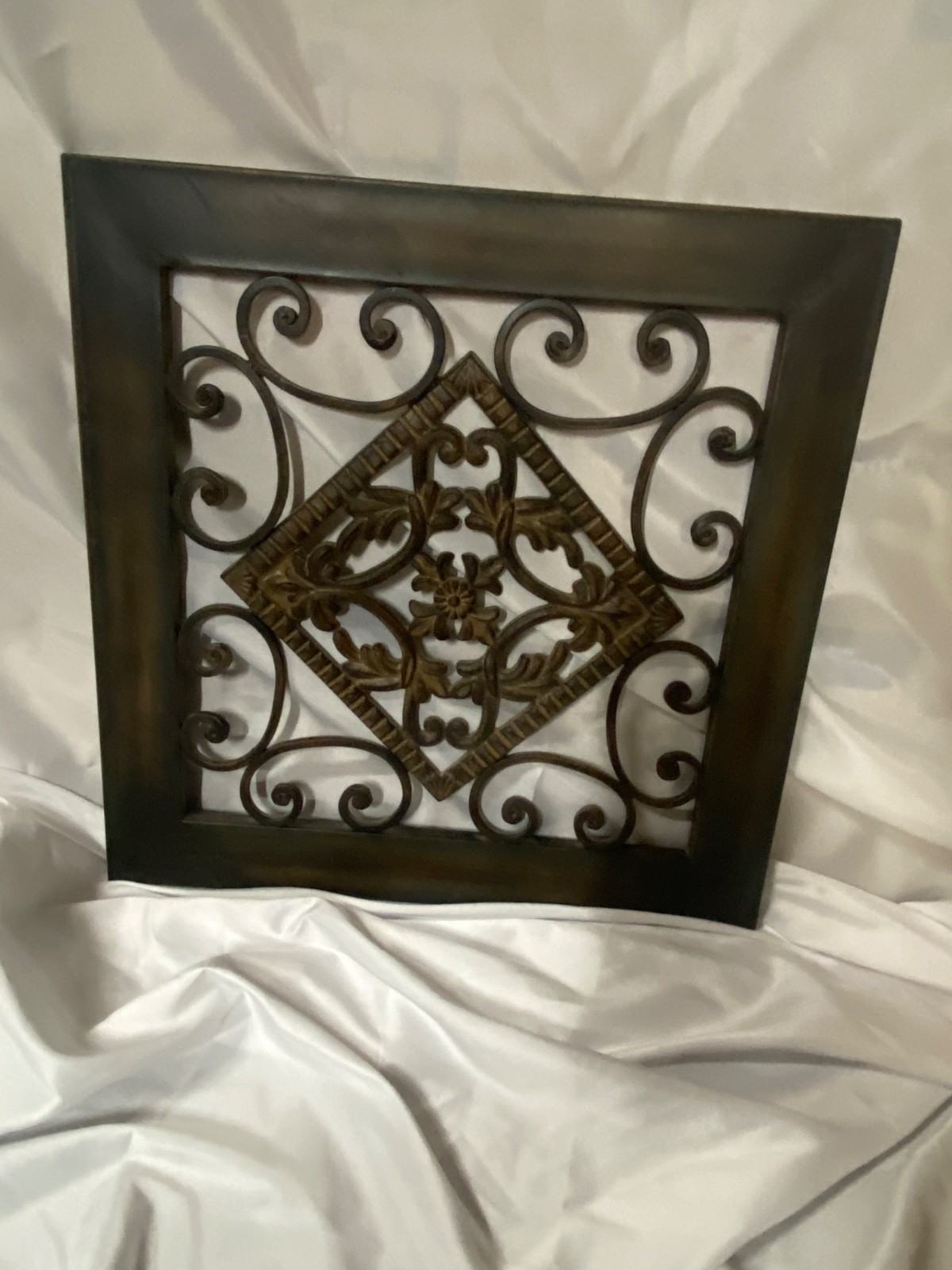 Square Metal Wall Art Panel Ornate Scrolled Floral Designs Frame Brushed Bronze