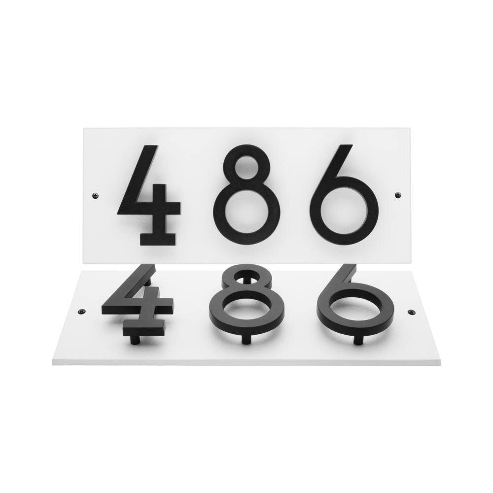 Floating Stand-Off 3-Number Horizontal Sign, White /W/ Black Modern Font Numbers