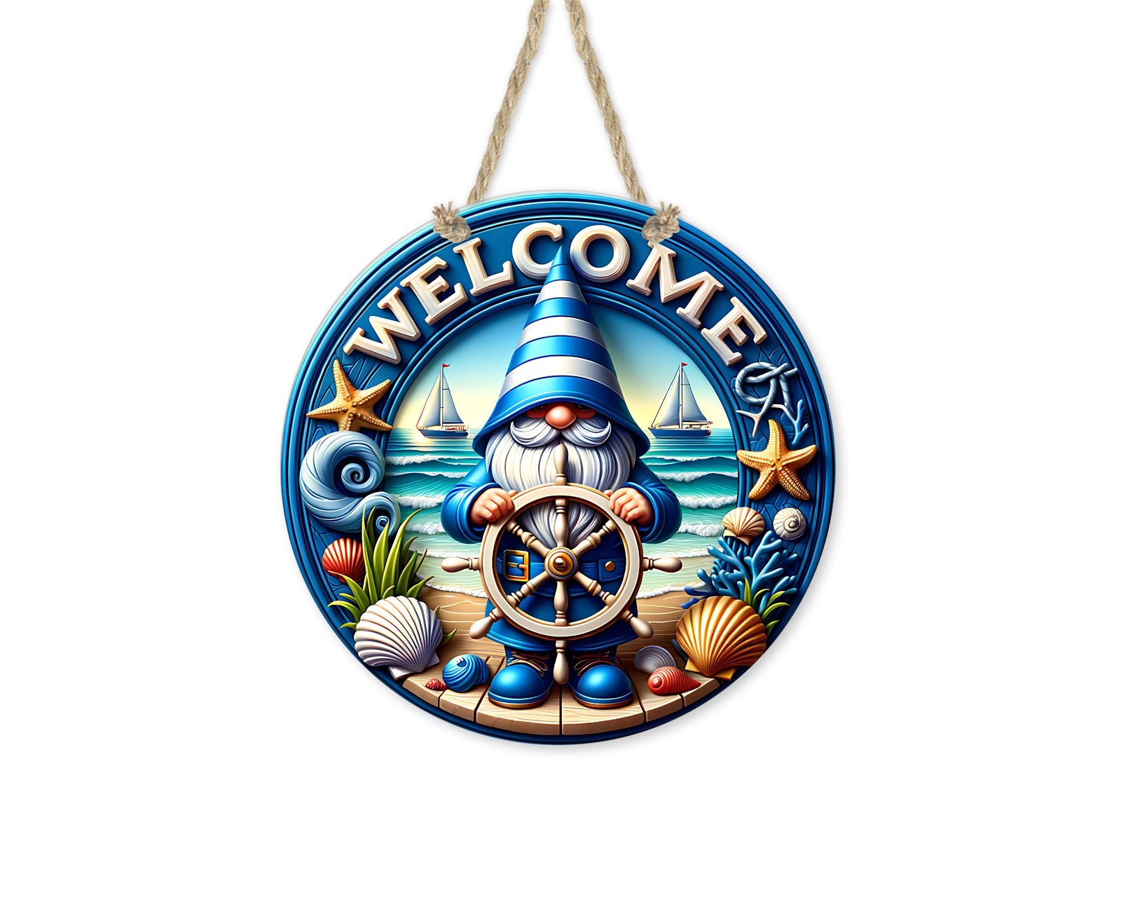 Nautical Gnome Sign Aluminum Door Decor UV Protected Coastal Welcome