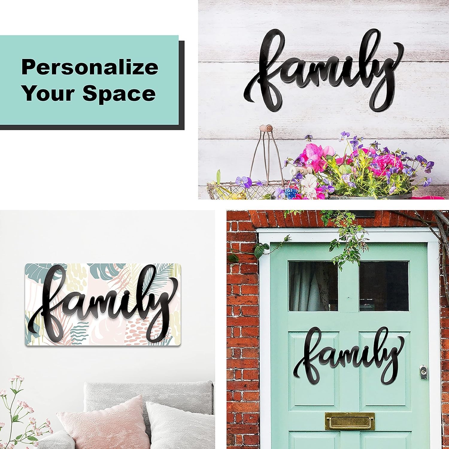Metal Family Sign Wall Art, 17.4×9.1 in Black Rustic Iron Decor