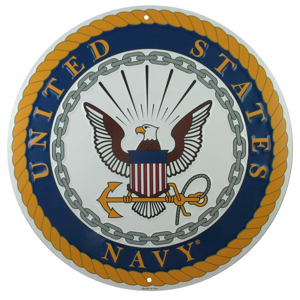 Tags America United States Navy Logo Metal Sign, 12 Inch Round Embossed