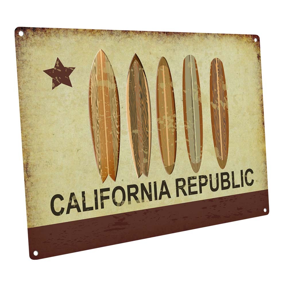 California Republic Surf Metal Sign; Wall Decor for Beach House or Coastal Home