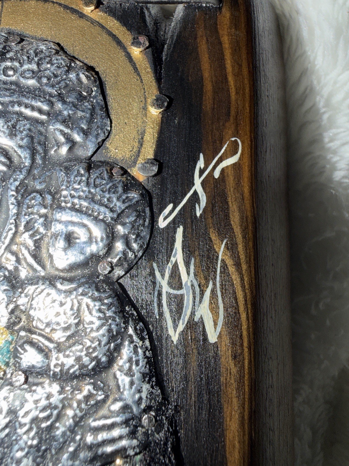 Vintage Polish FOLKLOR Black Madonna Czestochowa Wood Icon Plaque Wall Art