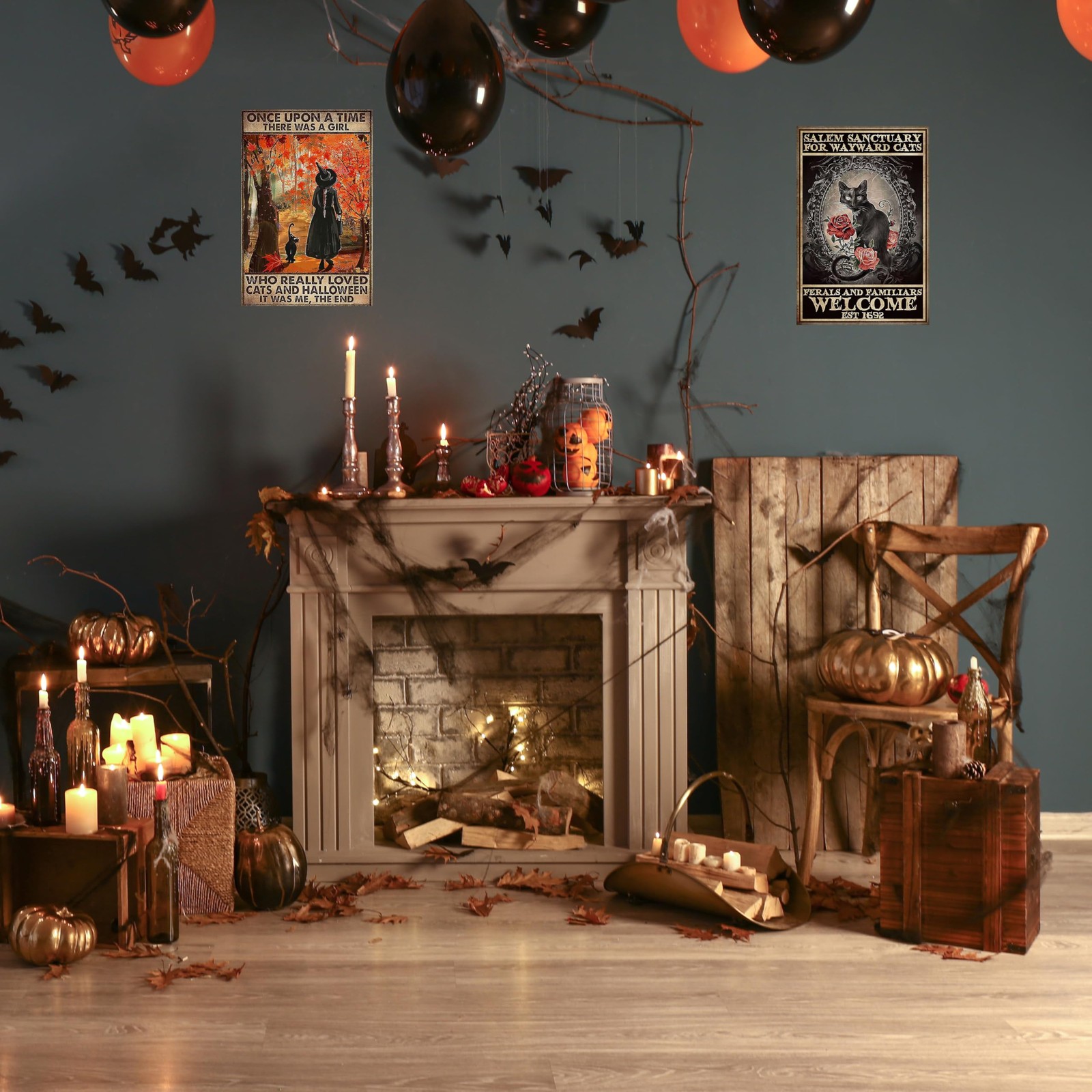 PAIION Halloween Wall Decor Witch Black Cat Metal Sign Vintage 8×12 inches