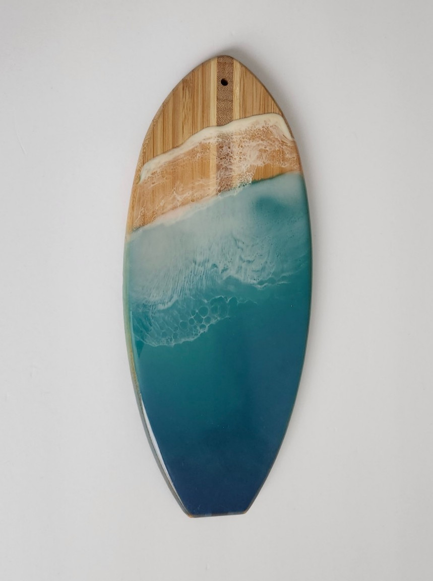 Bamboo Surfboard Epoxy Resin Ocean Wave Beach Wall Art Coastal 14.25″ H Surfing