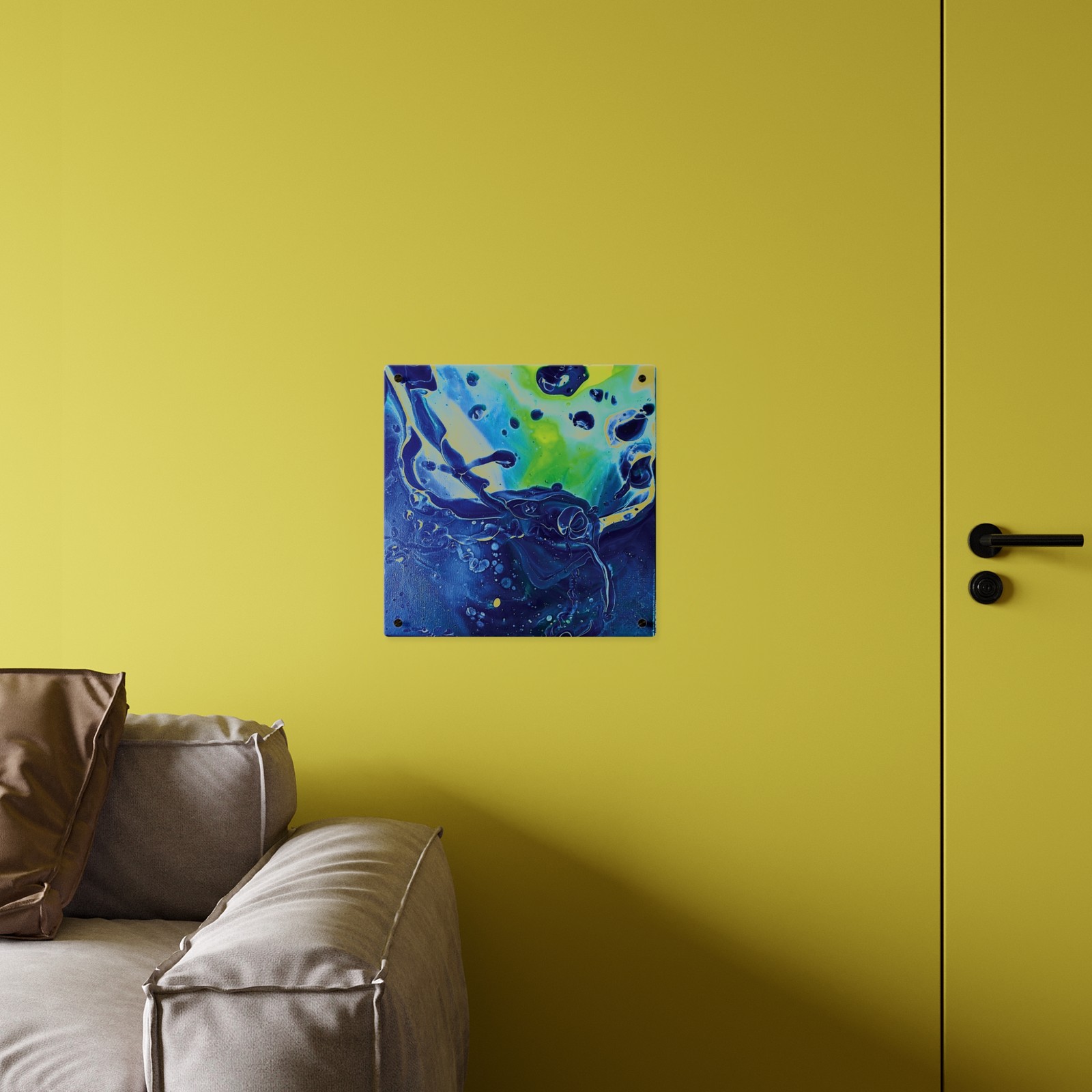 Blue Green Abstract Pour Painting Acrylic Wall Art Panel