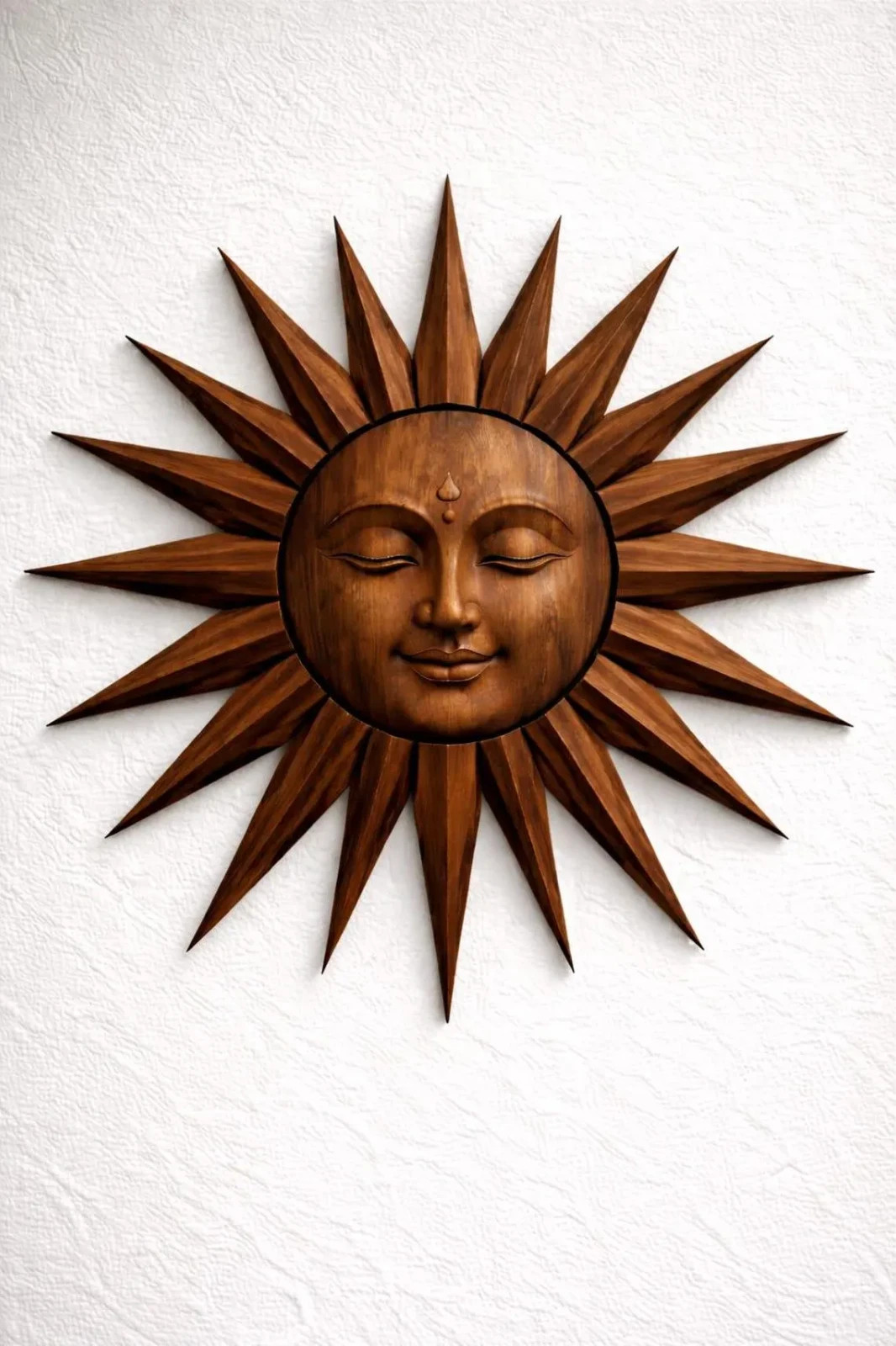 3D Layered Wood Sunburst Wall Art Large Smiling Sun Face Plaque Patio Decor Gift