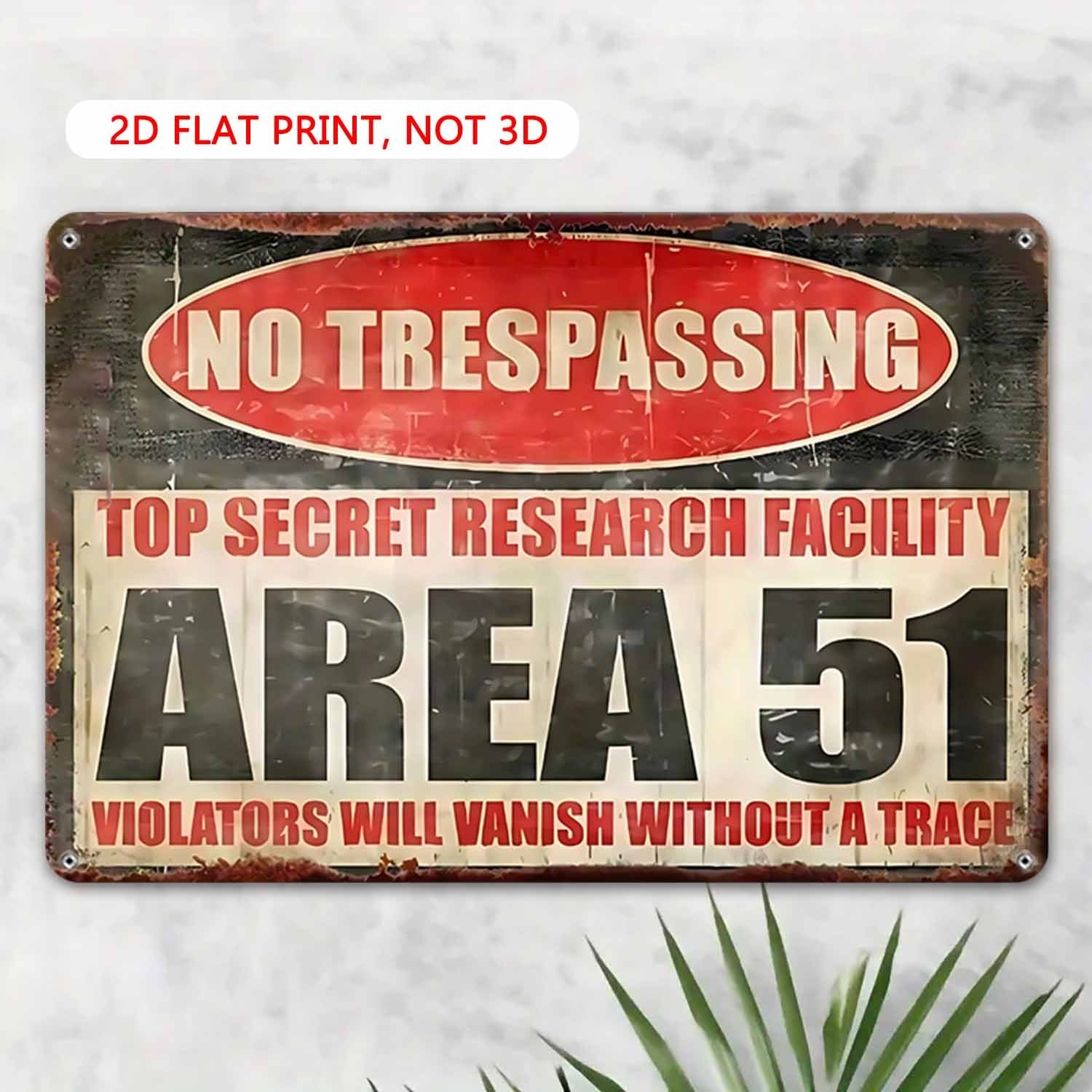 No Trespassing Area 51 Metal Sign Funny Research Facility Wall Decoration Gift