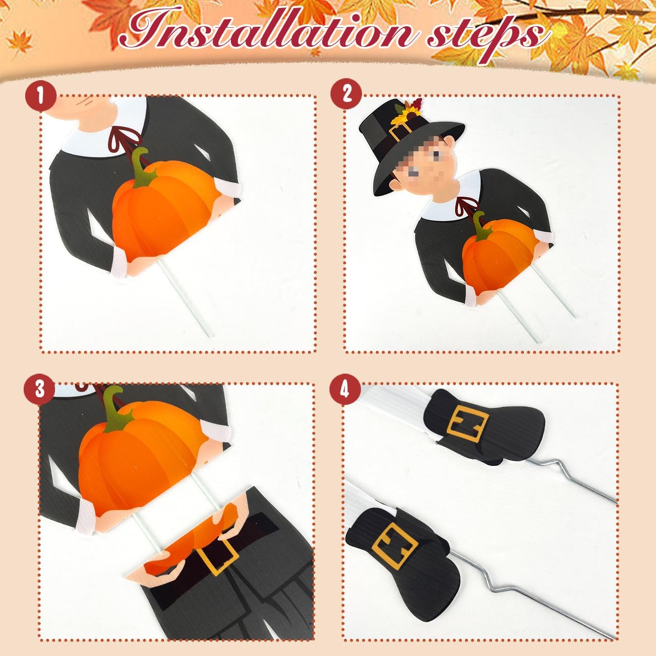 Thanksgiving Pilgrim Boy and Girl Yard Sign Fall Thanksgiving Outdoor Decoration