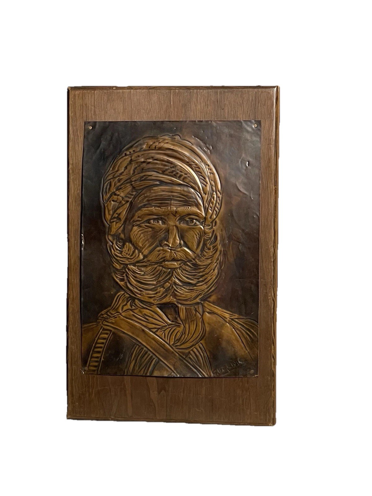 Mid 20th Century Copper Relief Plaque Portrait Of A Sikh Man Signed By Artist