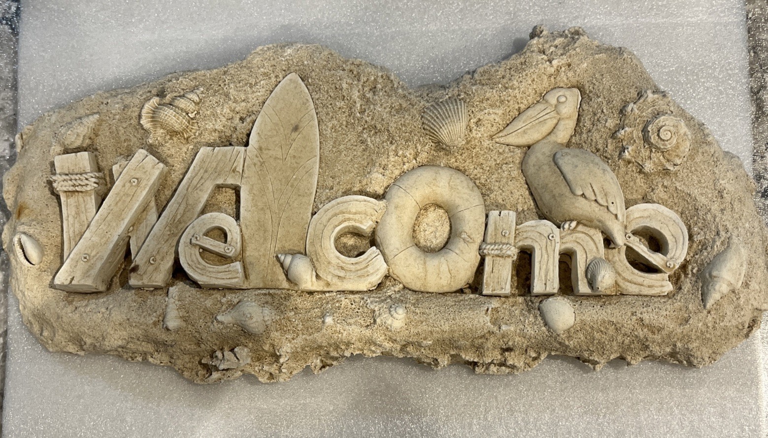 Handmade Sand Sculpture Welcome Sign – Nautical Beach House Decor 3D Plaque17.5”