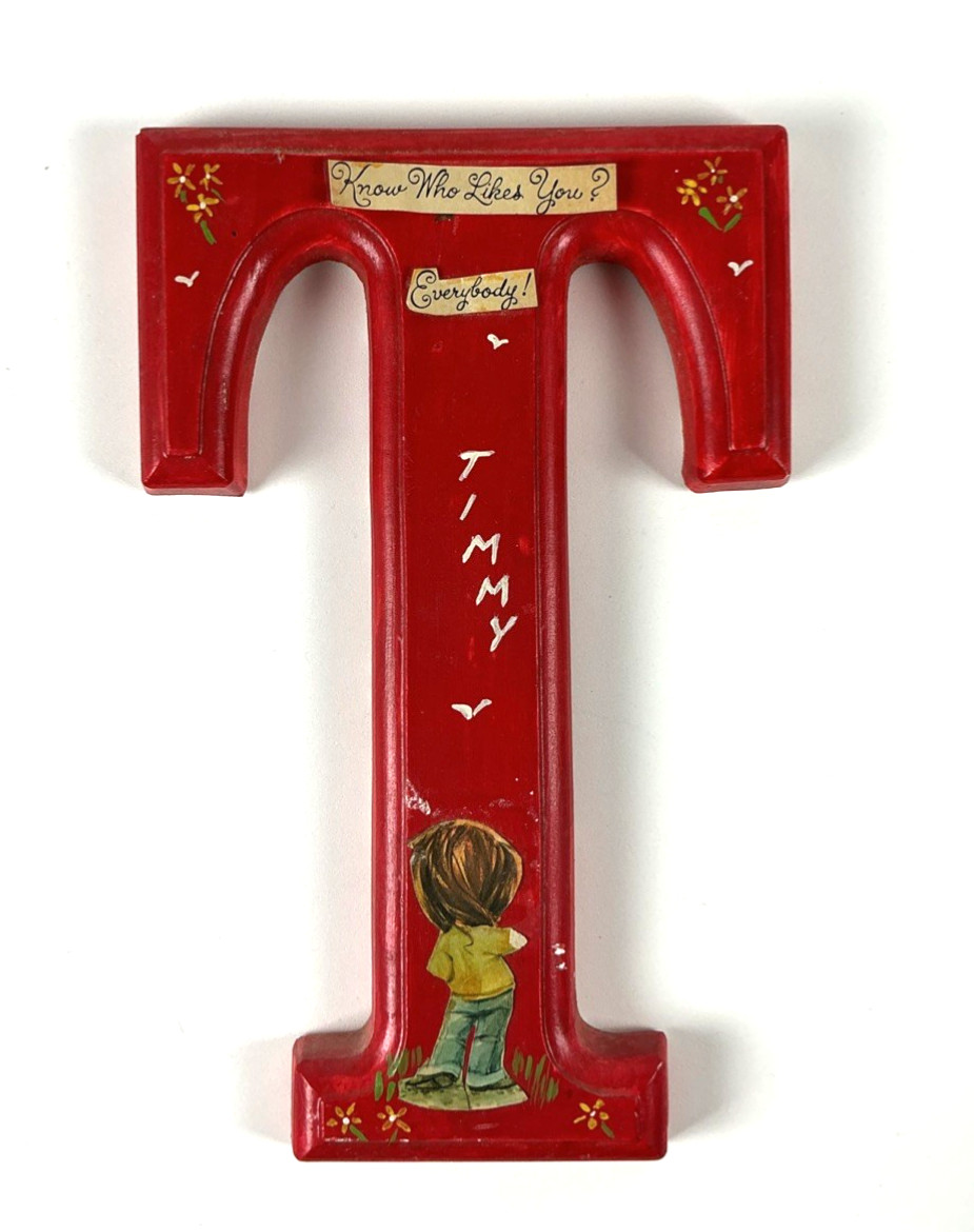 Vintage Mid-20th Century Letter T Plaster Wall Hanging Personalized For Timmy