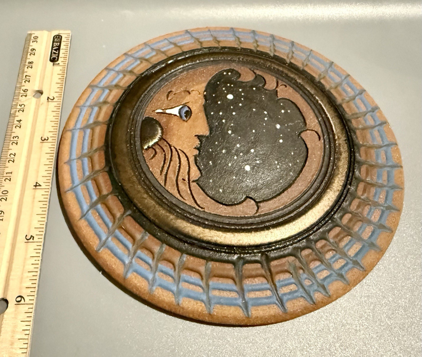 Bruce Linder Laguna Beach Ceramic Wall Art Plaque Abstract Face Pottery 7”
